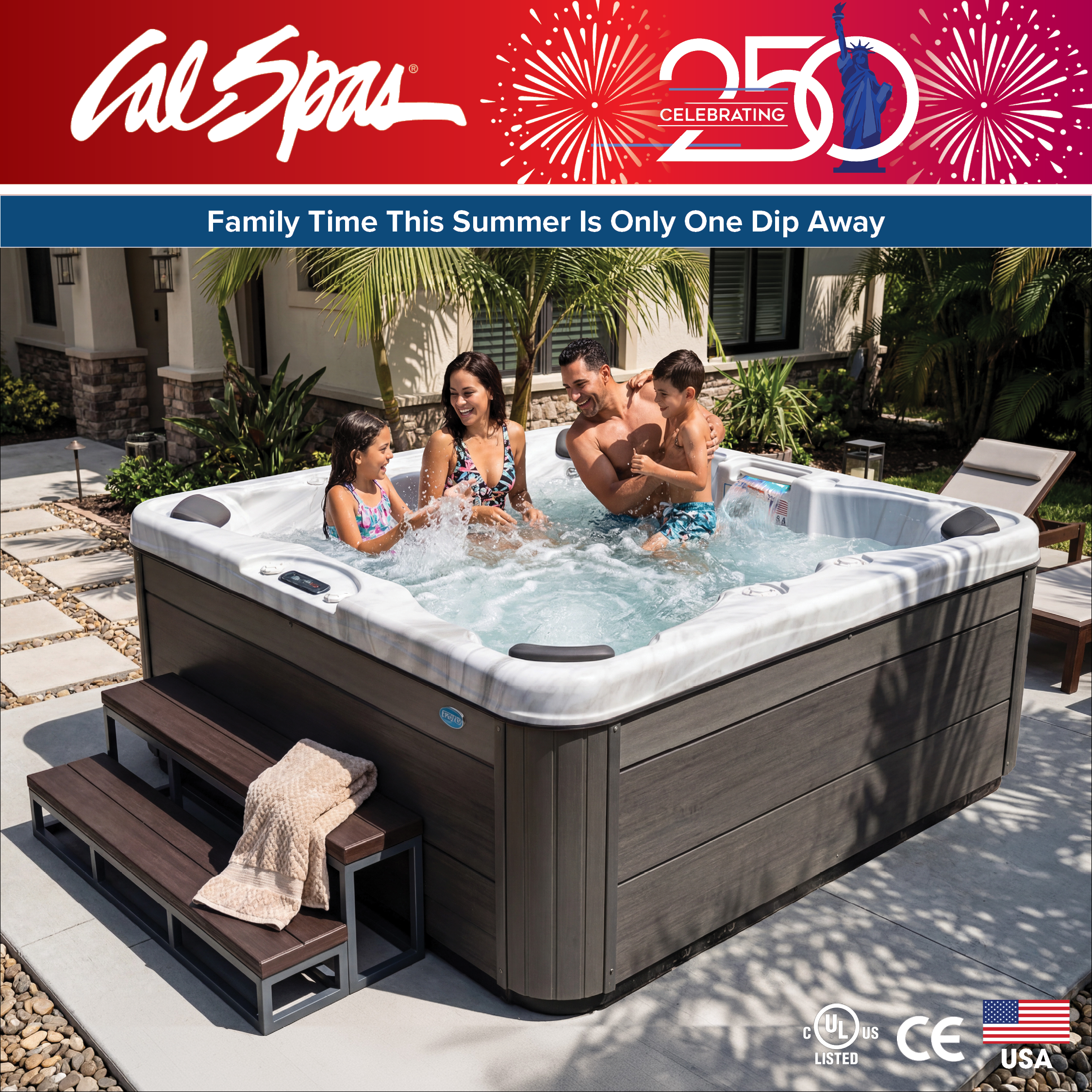 Calspas hot tub being used in a family setting - Terrebonne